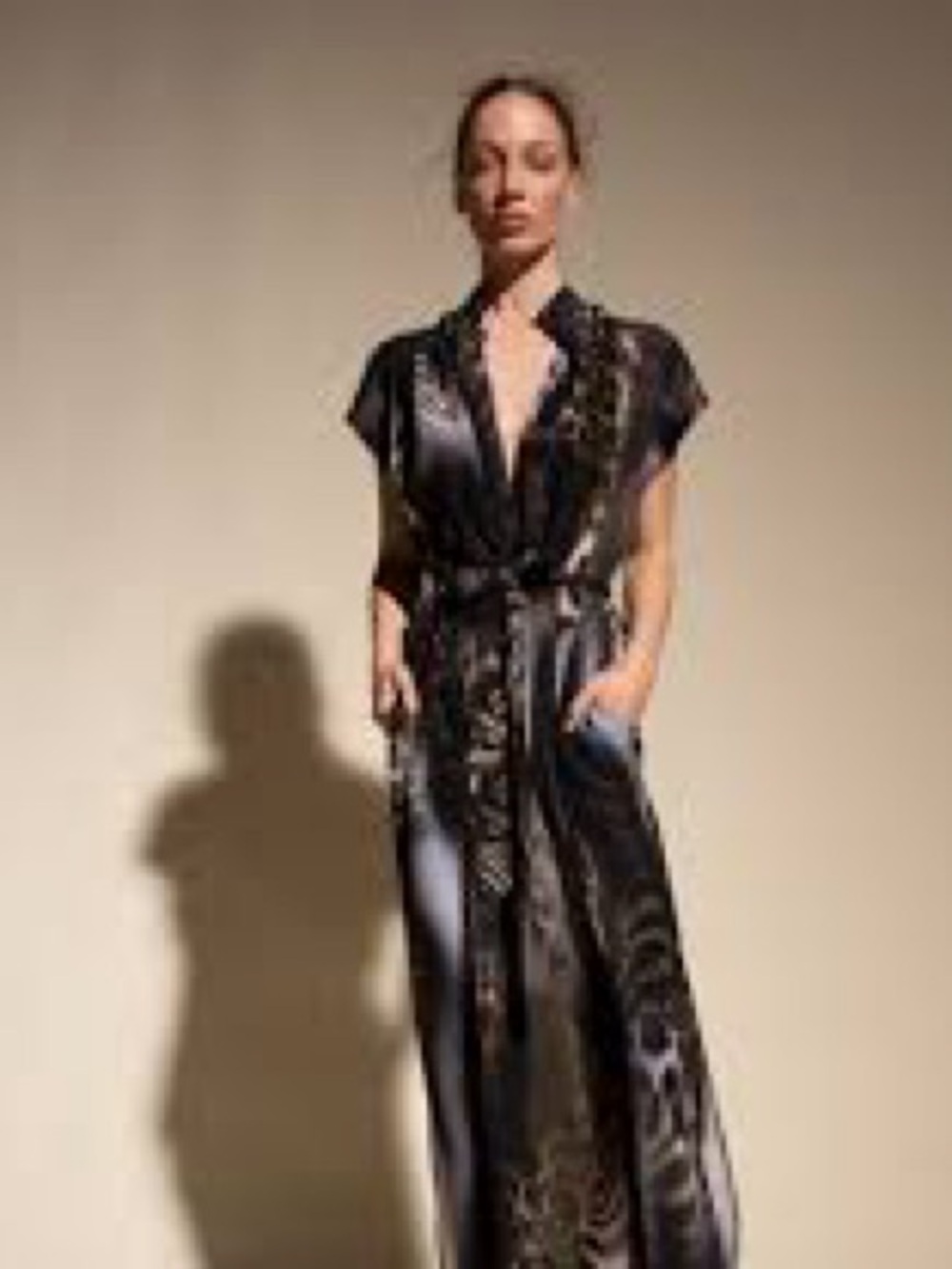 Maxmara Chic Silk Grey Brown Midi Dress with Belt - Picture 1 of 7